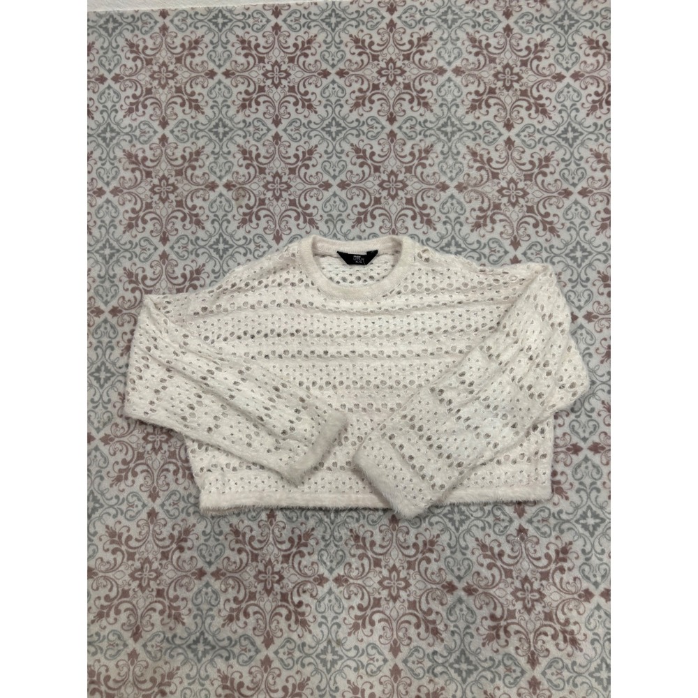 Max Urban Ivory Soiree11 Open Knit Eyelet Cropped Sweater XL 16